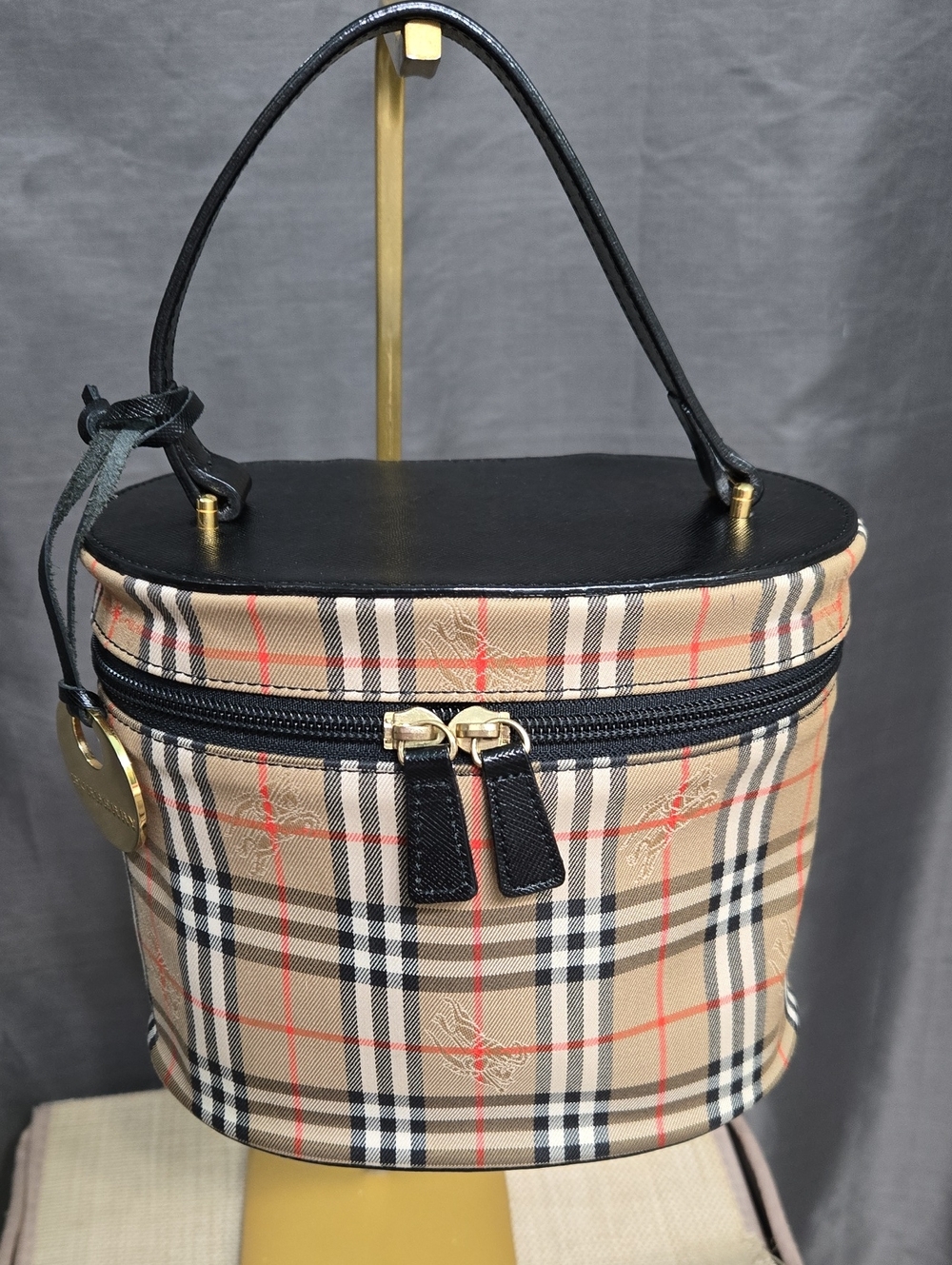Burberry Nova Check Shadow Horse Vanity Hand Bag Canvas Leather